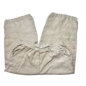Hot Cotton Womens 100% Linen Beige Pants Size XL Pull On Stretchy Waist Capri